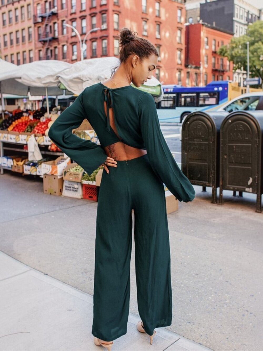 NWT Lulus Moments That Last Hunter Green Long Sleeve Cutout Jumpsuit (size S) - Picture 3 of 12